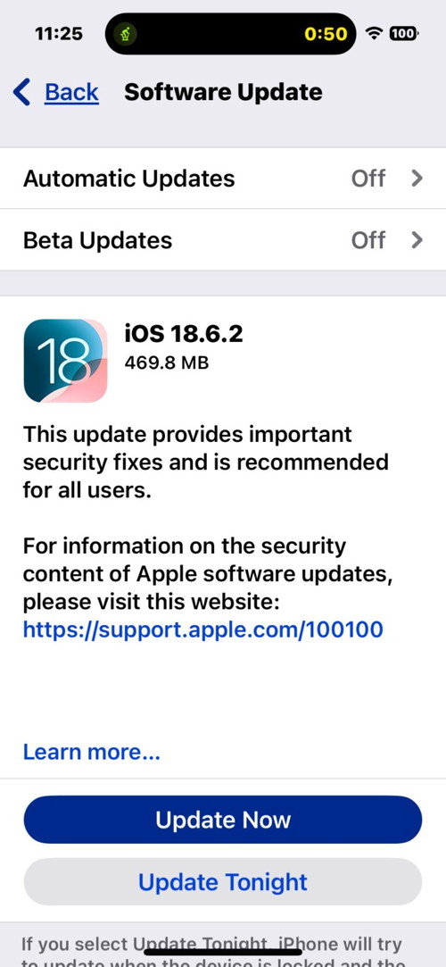 iOS 18.6.2 and iPadOS 18.6.2 update