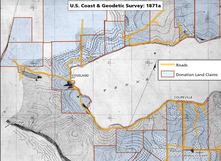 Penn Cove Claims and roads map - 1871